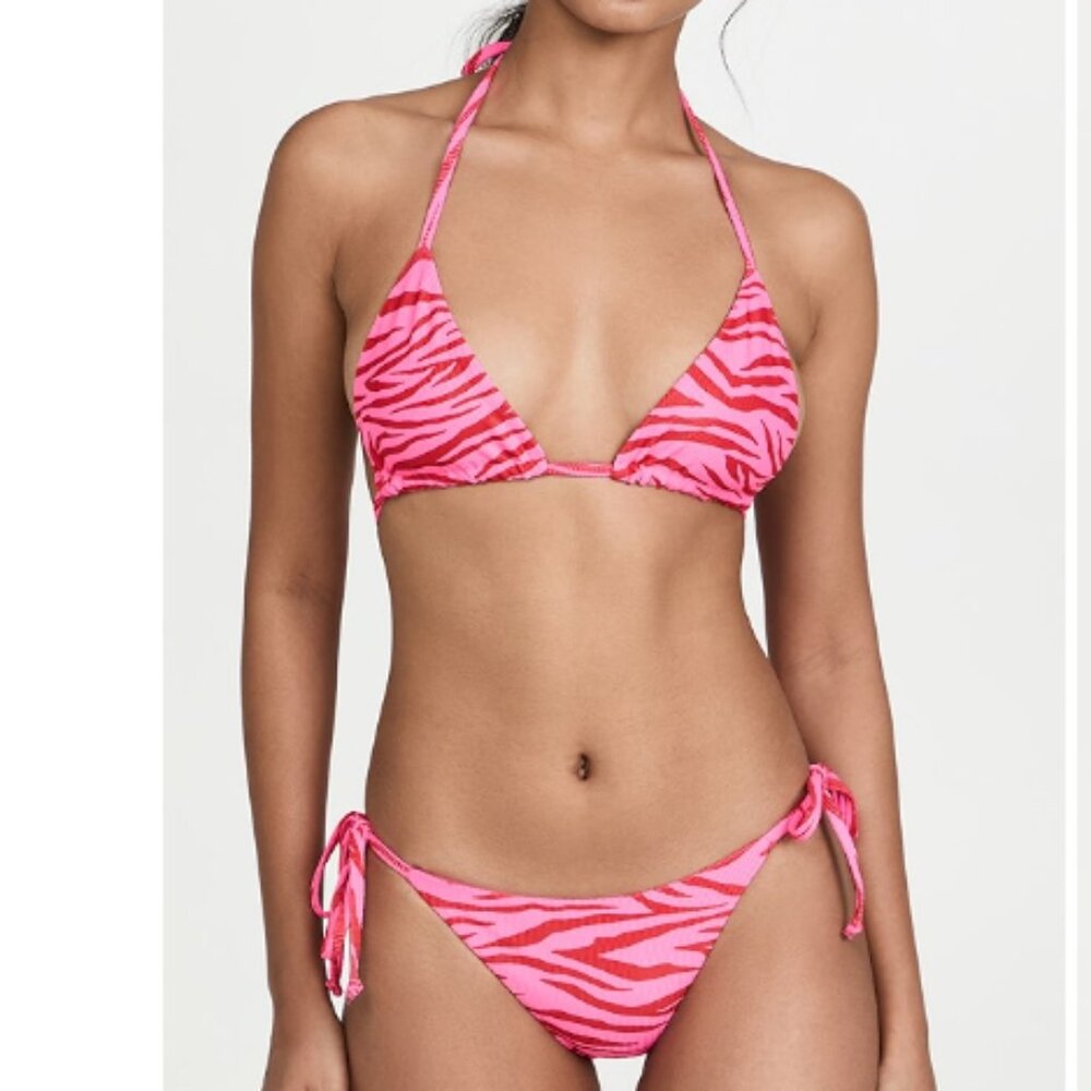 Beach Riot Pink Tiger Stripe Side Tie Bottoms & Triangle String Bikini Top